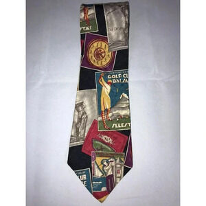 VTG Guess by Georges Marciano Travel Golf Posters 100% Silk Classic Neck Tie